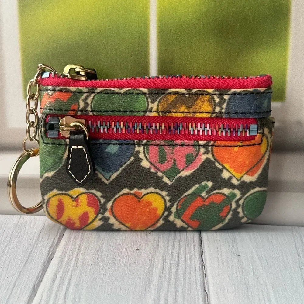 Y2K Vtg. Dooney & Bourke Multicolor Rainbow Heart Keychain Coin Wallet